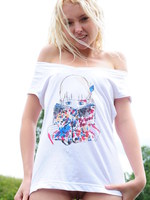 blonde cutie on the river bank.